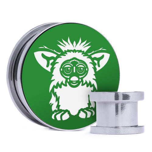 Furby - Green & White Inlay Steel Screw Back / Plug / Gauge