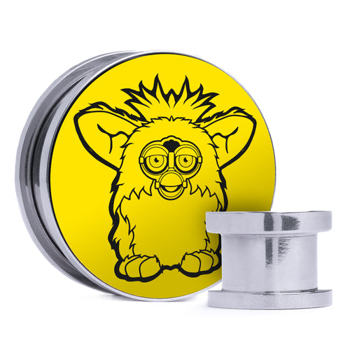 Furby - Yellow & Black Inlay Steel Screw Back / Plug / Gauge