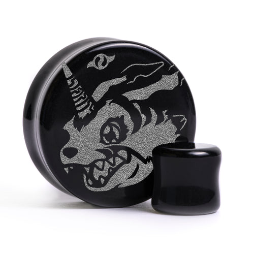 Gabumon Digimon Plug / Gauge - Black Glass | Flat Faced Double Flare