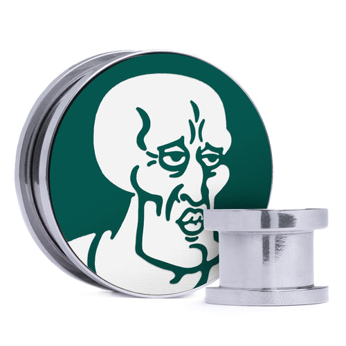 Handsome Squidward - Evergreen & White Inlay Steel Screw Back / Plug / Gauge