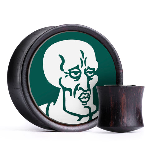Handsome Squidward Plug / Gauge - Evergreen & White Inlay Ebony Wood | Convex Double Flare