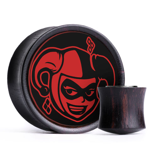 Harley Quinn 92 Plug / Gauge - Green & White Inlay Ebony Wood | Convex Double Flare