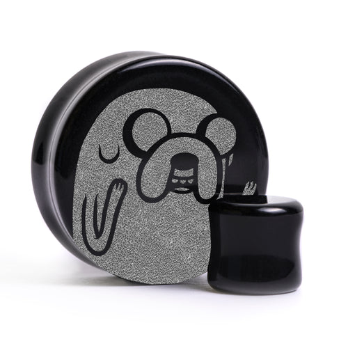 Jake The Dog / Adventure Time Plug / Gauge - Black Glass | Flat Faced Double Flare