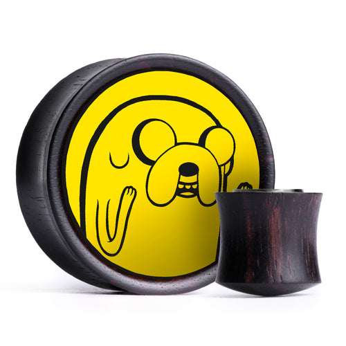 Jake The Dog / Adventure Time Plug / Gauge - Yellow & Black Inlay Ebony Wood | Convex Double Flare