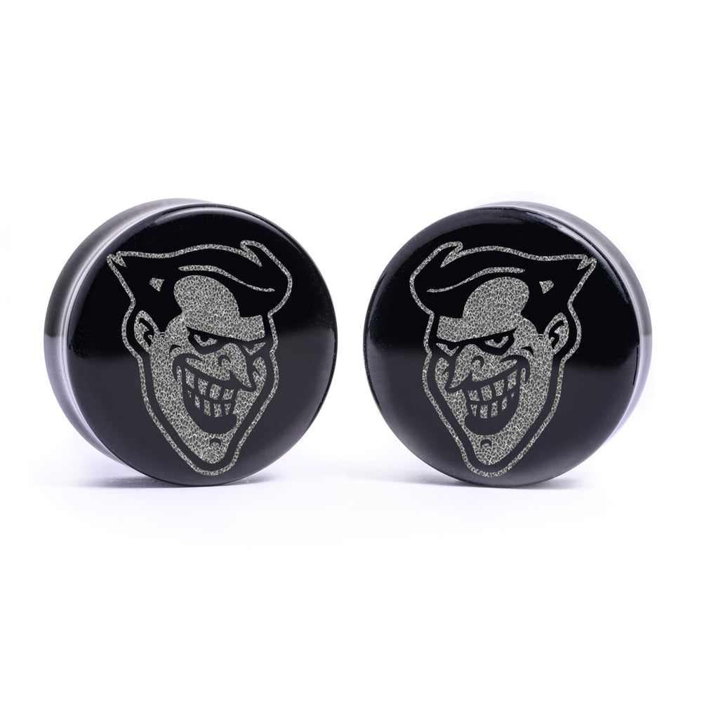 Joker 92 Plug / Gauge - Black Glass | Flat Faced Double Flare - Lasered To Order In House At Custom Plugs HQ