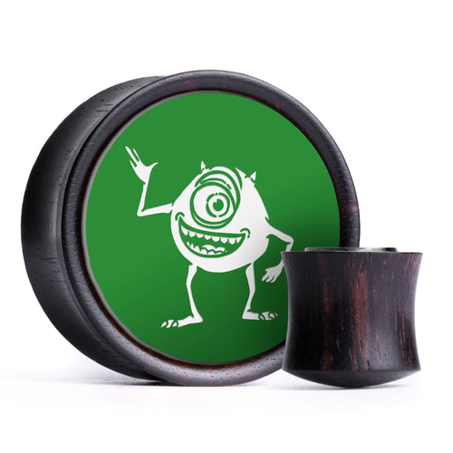 Mike Wazowski Plug / Gauge - Green & White Inlay Ebony Wood | Convex Double Flare