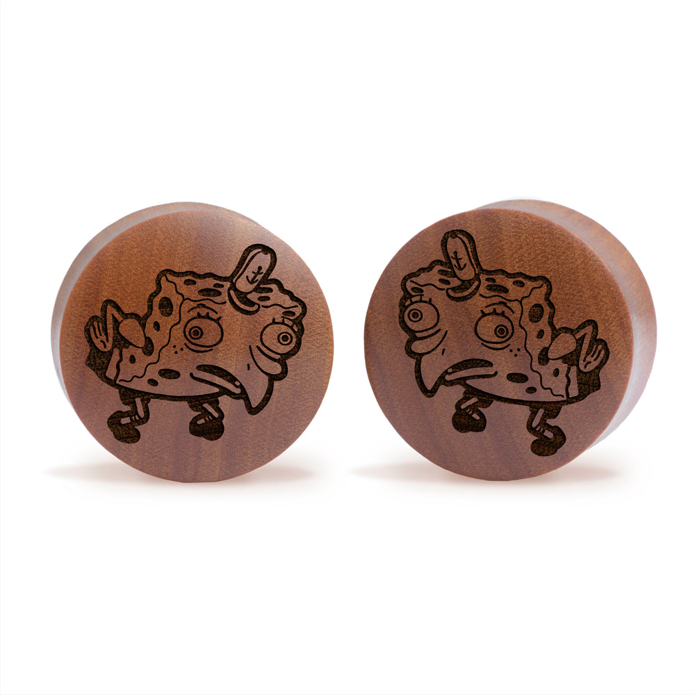 Mocking Spongebob Plug / Gauge - Saba Wood | Convex Double Flare - Lasered To Order In House At Custom Plugs HQ