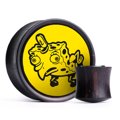 Mocking Spongebob Plug / Gauge - Green & White Inlay Ebony Wood | Convex Double Flare