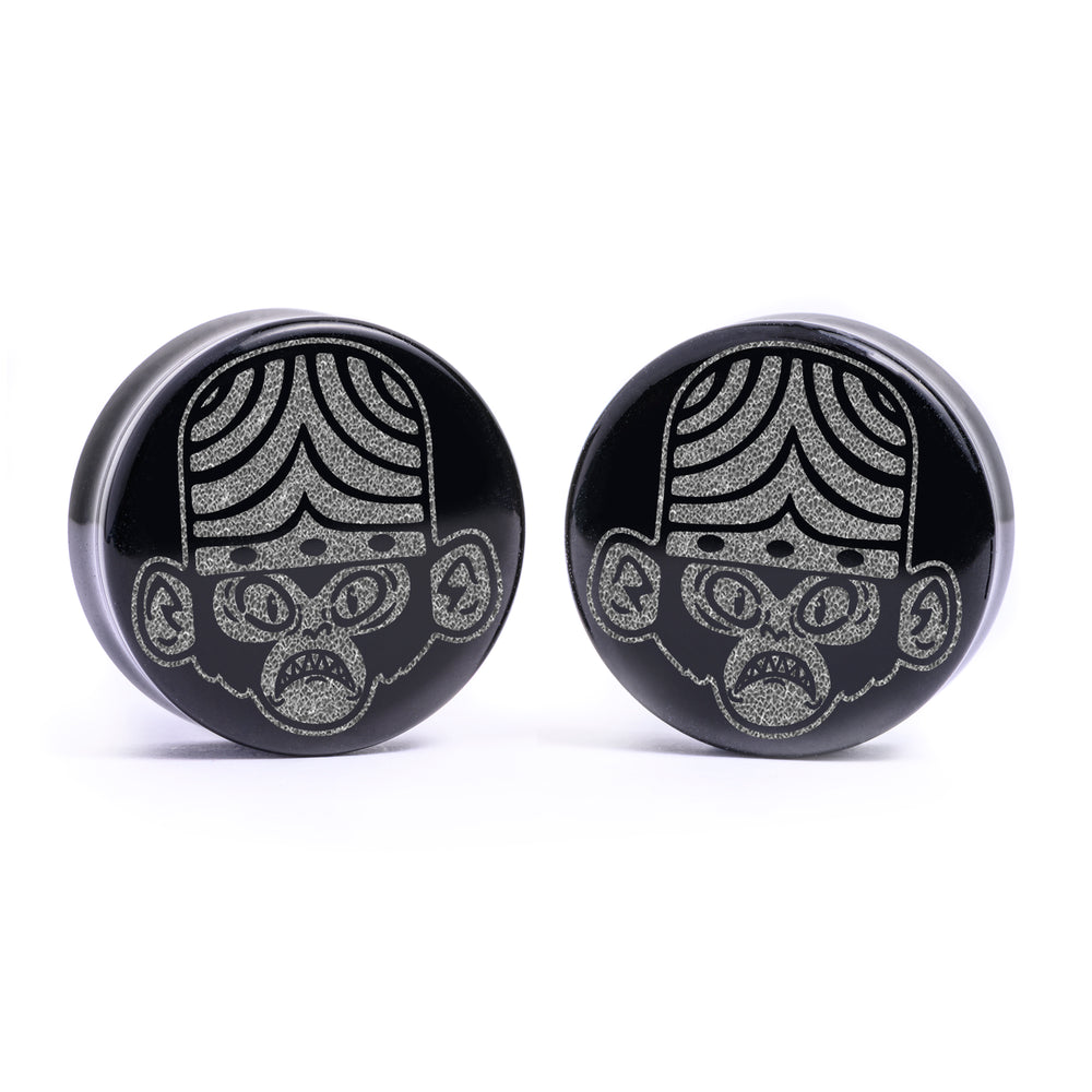 Mojo Jojo Plug / Gauge - Black Glass | Flat Faced Double Flare - Lasered To Order In House At Custom Plugs HQ