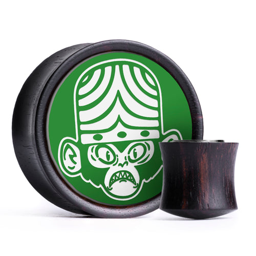 Mojo Jojo Plug / Gauge - Green & White Inlay Ebony Wood | Convex Double Flare