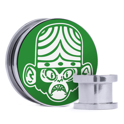 Mojo Jojo - Green & White Inlay Steel Screw Back / Plug / Gauge