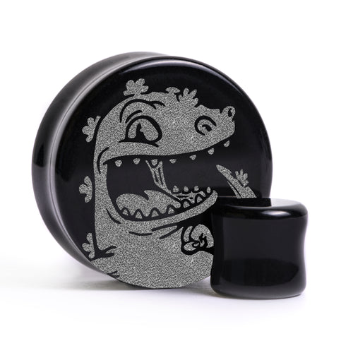 Reptar Plug / Gauge - Black Glass | Flat Faced Double Flare