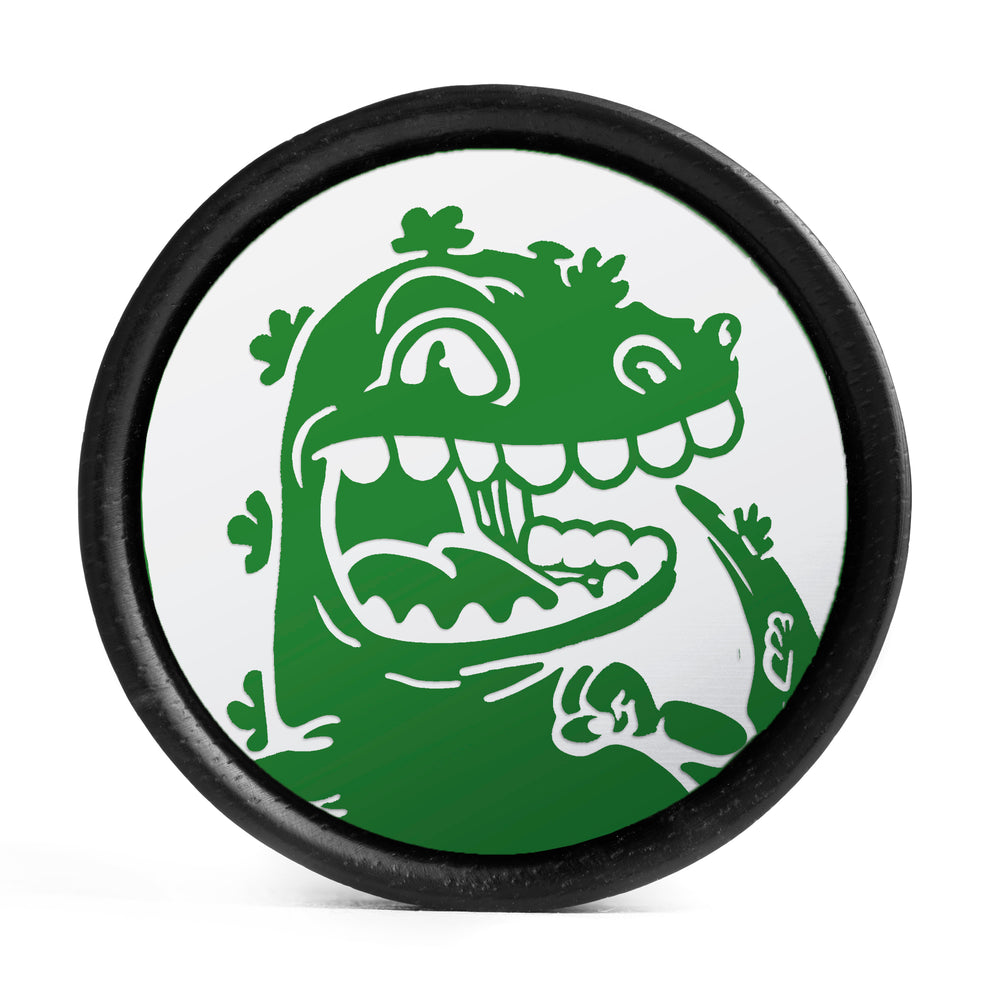 Reptar Plug / Gauge - Green & White Inlay Ebony Wood | Convex Double Flare - Lasered To Order In House At Custom Plugs HQ
