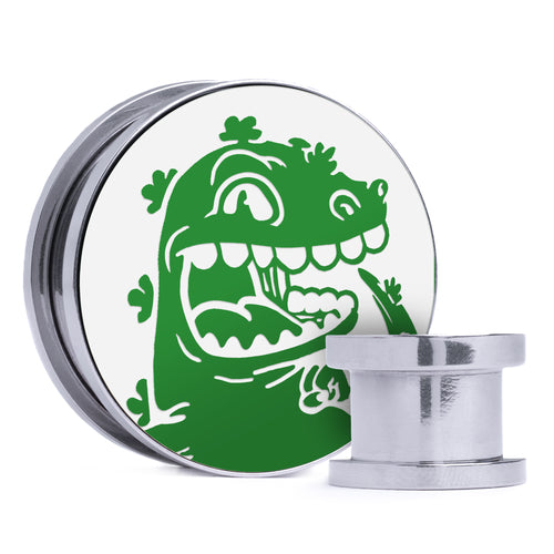 Reptar - Green & White Inlay Steel Screw Back / Plug / Gauge