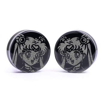 Sailor Moon Plug / Gauge - Black Glass | Flat Faced Double Flare