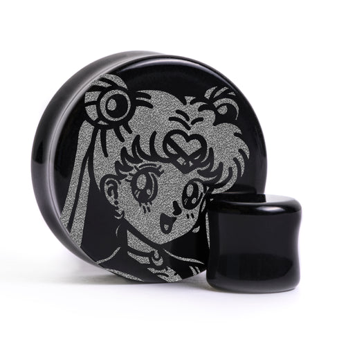 Sailor Moon Plug / Gauge - Black Glass | Flat Faced Double Flare