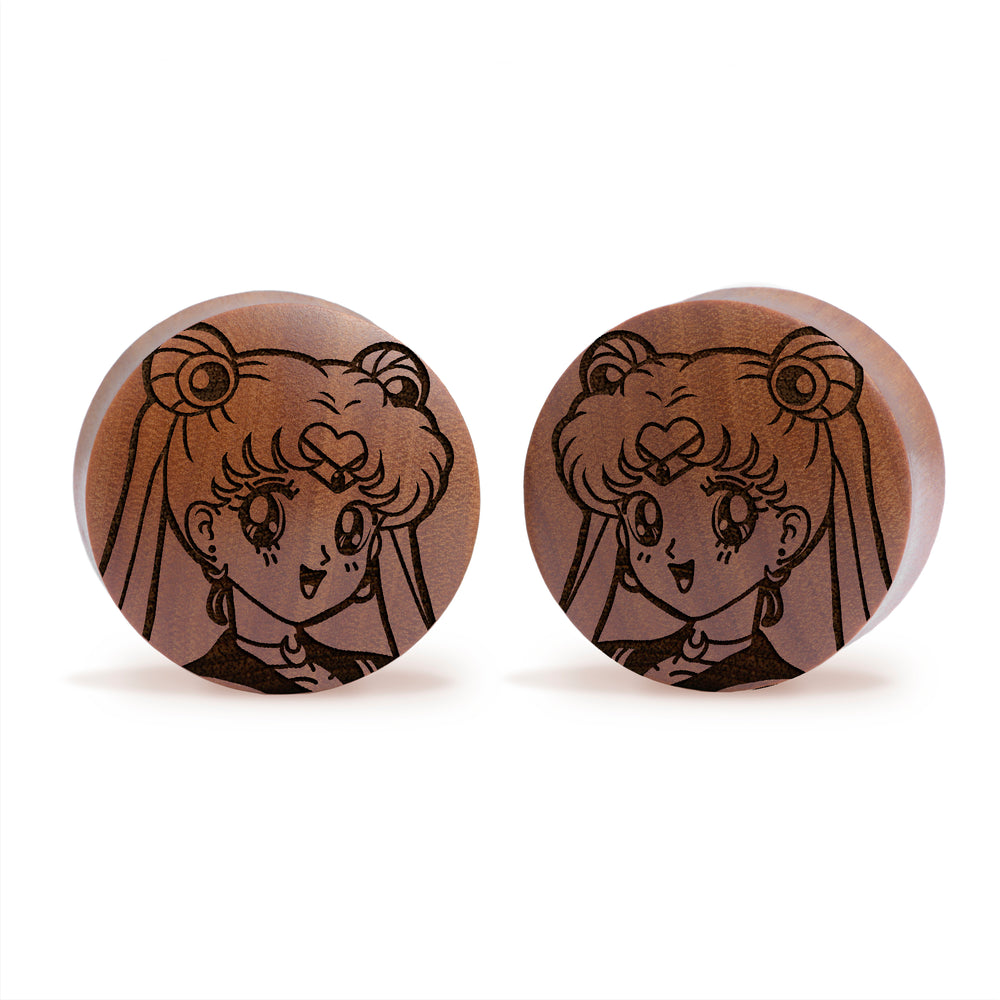 Sailor Moon Plug / Gauge - Saba Wood | Convex Double Flare - Lasered To Order In House At Custom Plugs HQ
