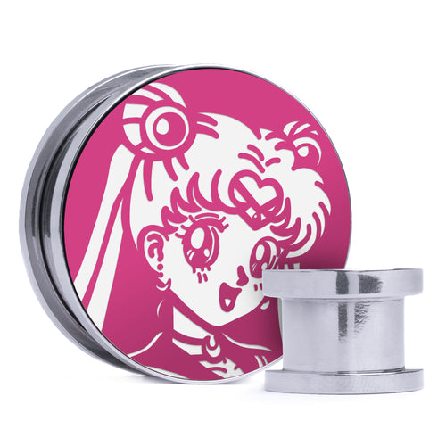 Sailor Moon - Pink & White Inlay Steel Screw Back / Plug / Gauge