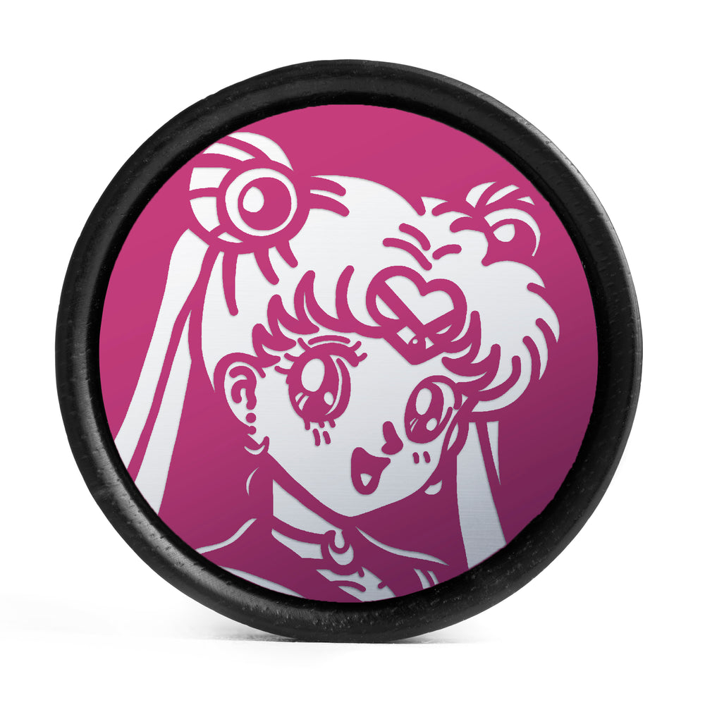 Sailor Moon Plug / Gauge - Pink & White Inlay Ebony Wood | Convex Double Flare - Lasered To Order In House At Custom Plugs HQ