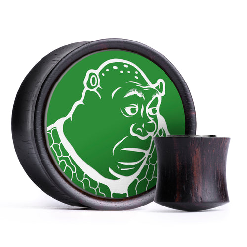 Shrek Plug / Gauge - Green & White Inlay Ebony Wood | Convex Double Flare