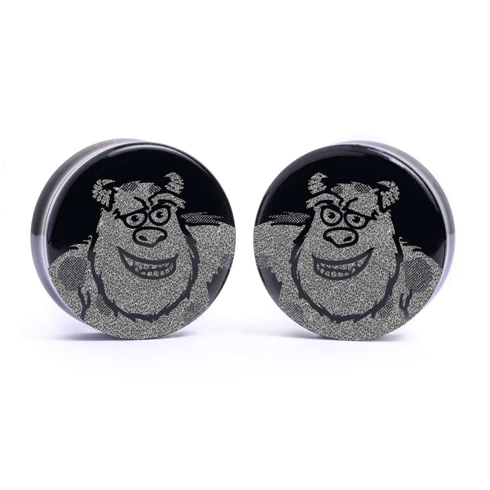 Sully Plug / Gauge - Black Glass | Flat Faced Double Flare - Lasered To Order In House At Custom Plugs HQ
