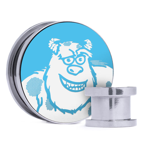 Sully - Light Blue & White Inlay Steel Screw Back / Plug / Gauge