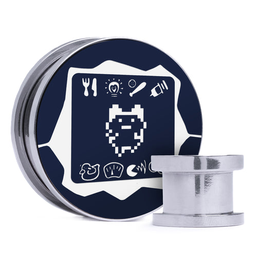 Tamagotchi - Blue & White Inlay Steel Screw Back / Plug / Gauge