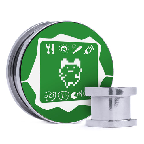 Tamagotchi - Green & White Inlay Steel Screw Back / Plug / Gauge