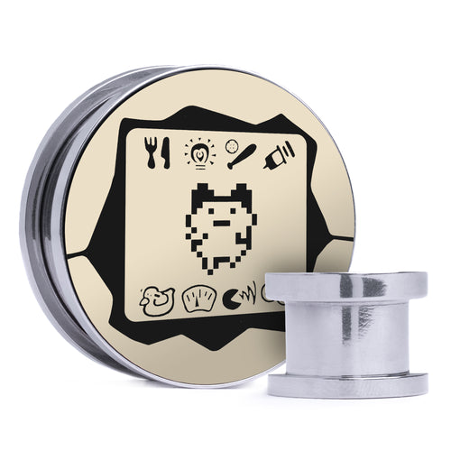 Tamagotchi - Ivory & Black Inlay Steel Screw Back / Plug / Gauge