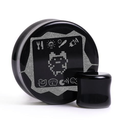 Tamagotchi Plug / Gauge - Black Glass | Flat Faced Double Flare