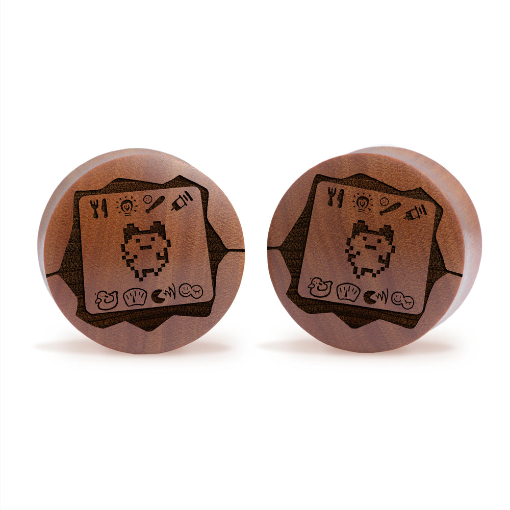 Tamagotchi Plug / Gauge - Saba Wood | Convex Double Flare - Lasered To Order In House At Custom Plugs HQ