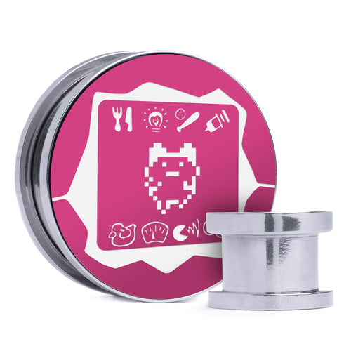 Tamagotchi - Pink & White Inlay Steel Screw Back / Plug / Gauge