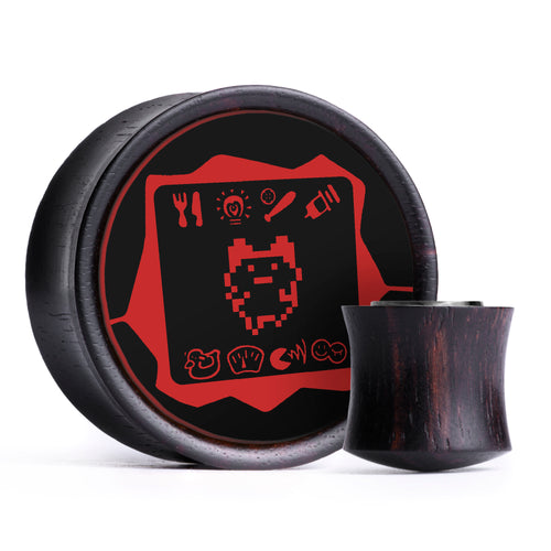 Tamagotchi Plug / Gauge - Black & Red Inlay Ebony Wood | Convex Double Flare