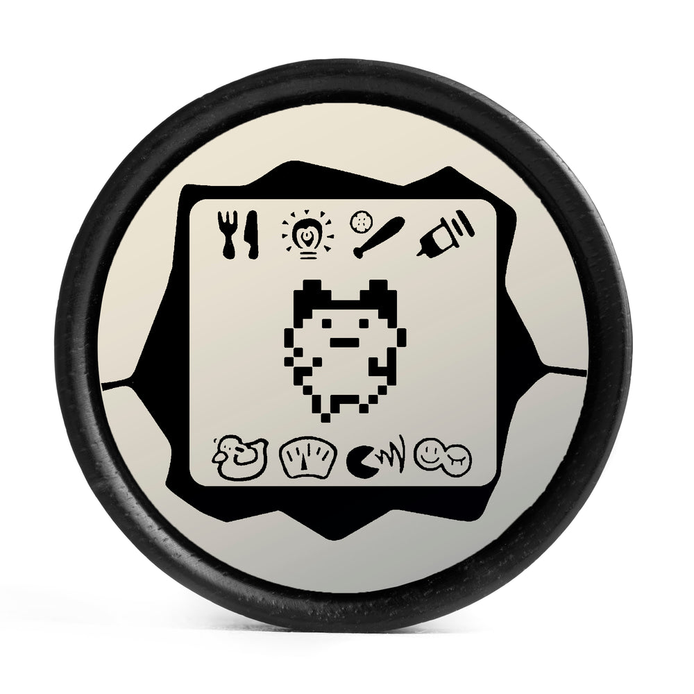 Tamagotchi Plug / Gauge - Ivory & Black Inlay Ebony Wood | Convex Double Flare - Lasered To Order In House At Custom Plugs HQ