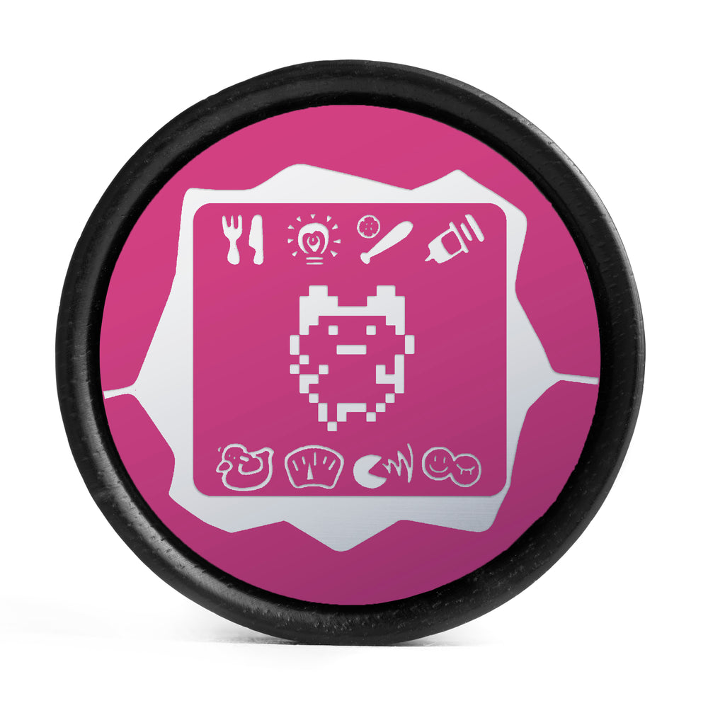 Tamagotchi Plug / Gauge - Pink & White Inlay Ebony Wood | Convex Double Flare - Lasered To Order In House At Custom Plugs HQ