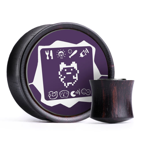 Tamagotchi Plug / Gauge - Purple & White Inlay Ebony Wood | Convex Double Flare
