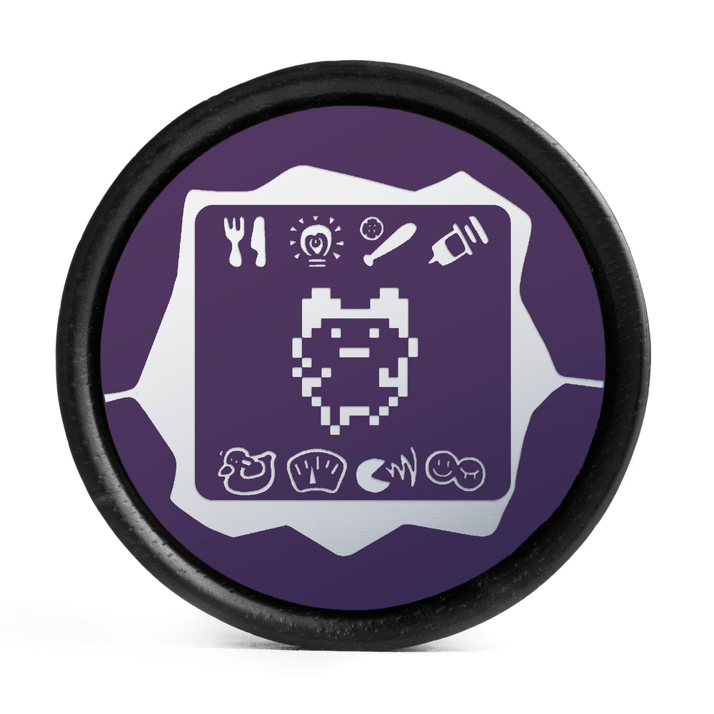 Tamagotchi Plug / Gauge - Purple & White Inlay Ebony Wood | Convex Double Flare - Lasered To Order In House At Custom Plugs HQ