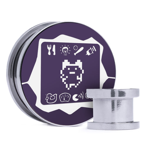 Tamagotchi - Purple & White Inlay Steel Screw Back / Plug / Gauge