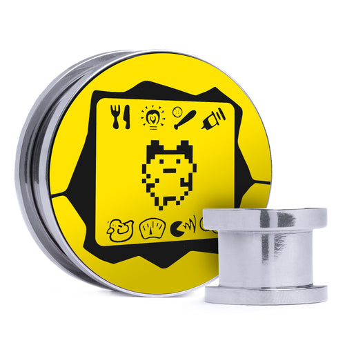 Tamagotchi - Yellow & Black Inlay Steel Screw Back / Plug / Gauge