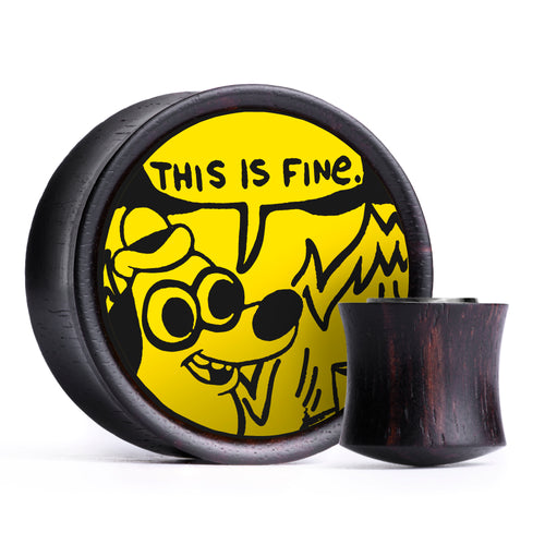 This Is Fine Plug / Gauge - Green & White Inlay Ebony Wood | Convex Double Flare