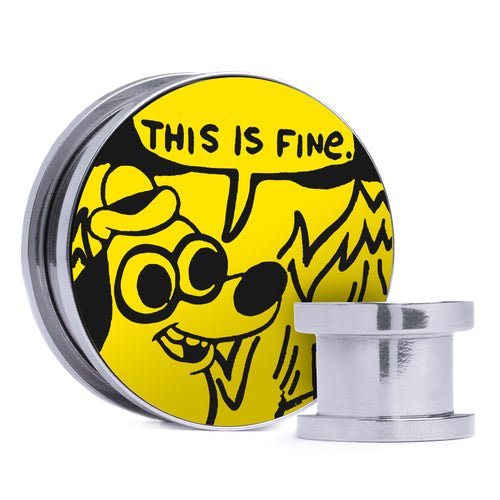 This Is Fine - Yellow & Black Inlay Steel Screw Back / Plug / Gauge