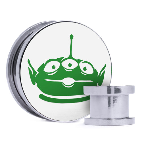 Toy Story Alien - Green & White Inlay Steel Screw Back / Plug / Gauge