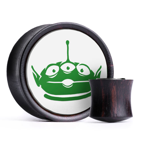 Alien Toy Story Plug / Gauge - Green & White Inlay Ebony Wood | Convex Double Flare