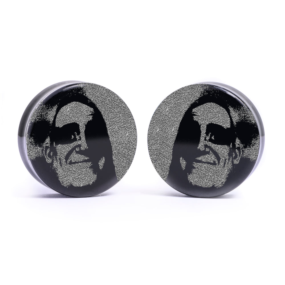 Traumatised Mr Incredible Plug / Gauge - Black Glass | Flat Faced Double Flare - Lasered To Order In House At Custom Plugs HQ