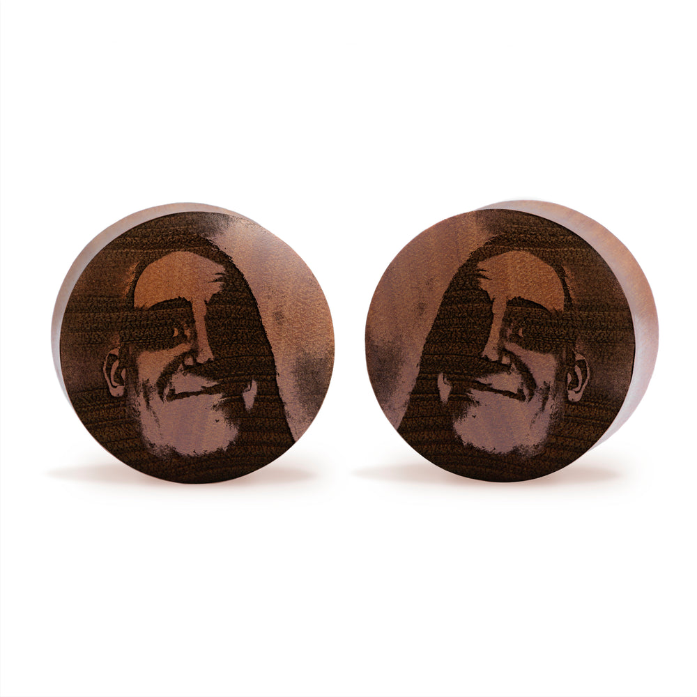 Traumatised Mr Incredible Plug / Gauge - Saba Wood | Convex Double Flare - Lasered To Order In House At Custom Plugs HQ