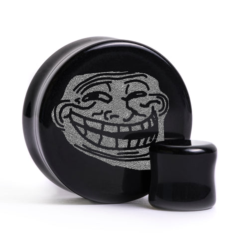 Troll Face Plug / Gauge - Black Glass | Flat Faced Double Flare