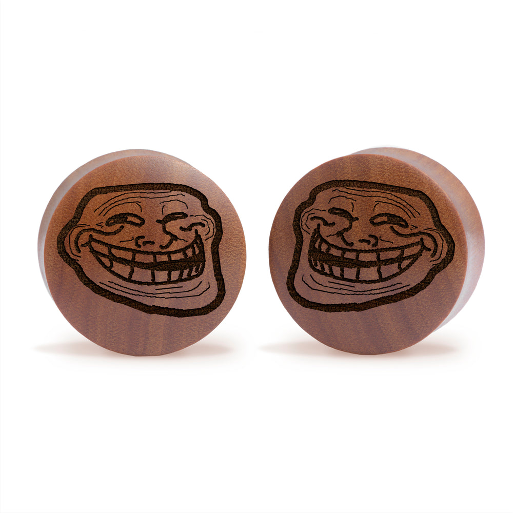 Troll Face Plug / Gauge - Saba Wood | Convex Double Flare - Lasered To Order In House At Custom Plugs HQ