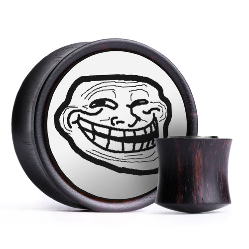 Troll Face Plug / Gauge - White & Black Inlay Ebony Wood | Convex Double Flare