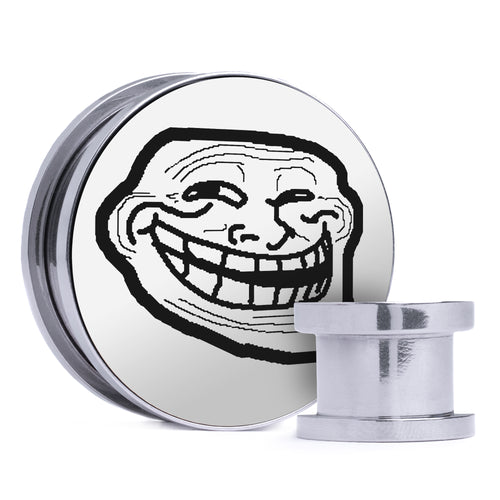 Troll Face - White & Black Inlay Steel Screw Back / Plug / Gauge