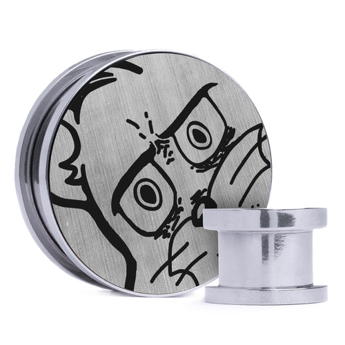 Unsettled Tom - Brushed Silver & Black Inlay Steel Screw Back / Plug / Gauge